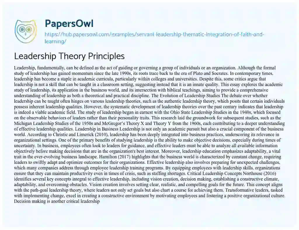 Essay on Leadership Theory Principles