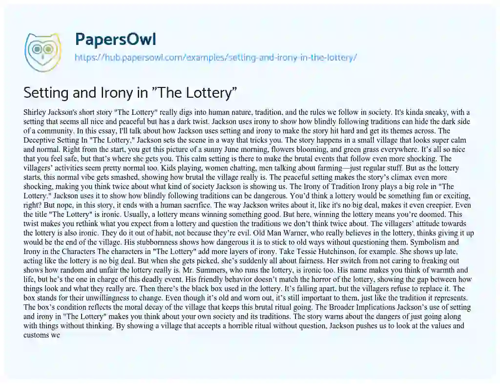 Essay on Setting and Irony in “The Lottery”