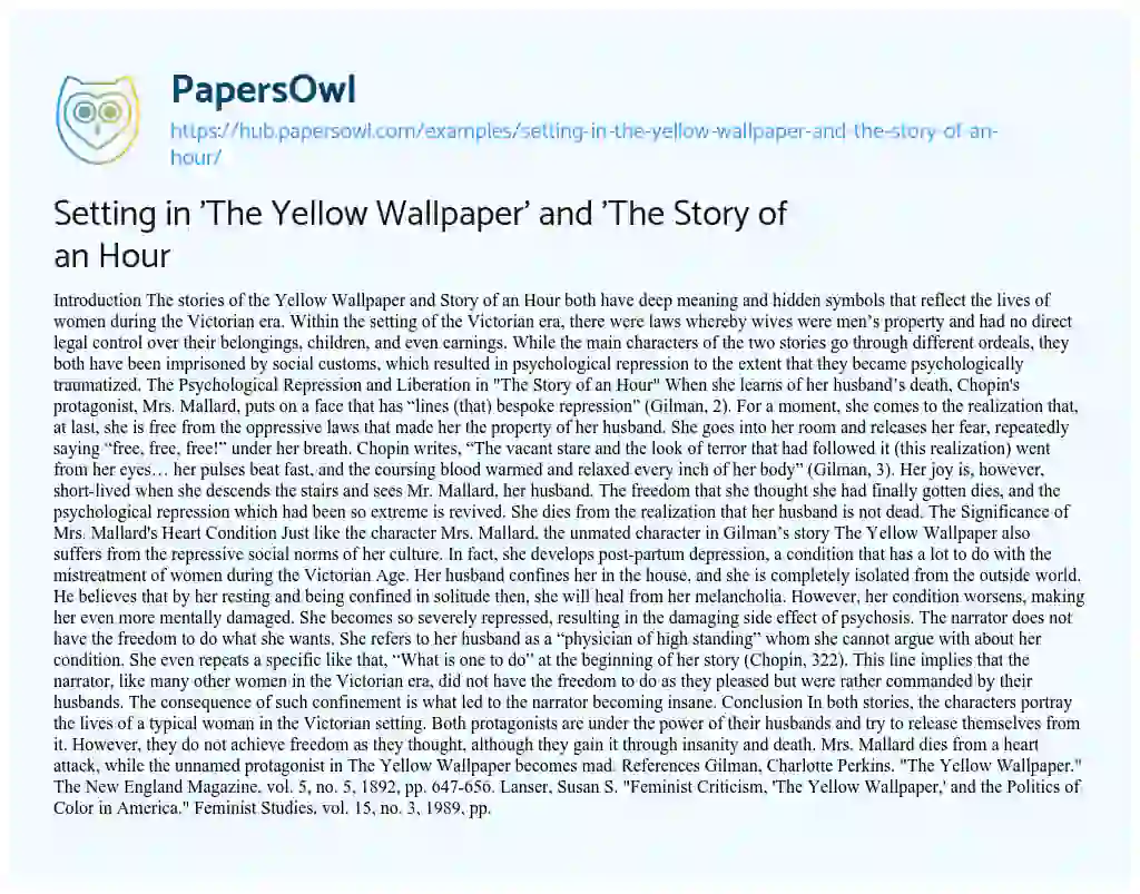 Essay on Setting in ‘The Yellow Wallpaper’ and ‘The Story of an Hour