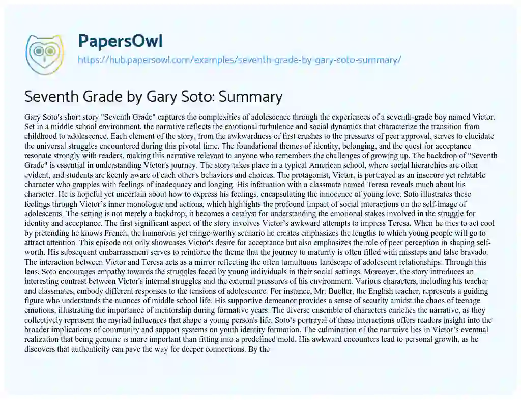 Essay on Seventh Grade by Gary Soto: Summary