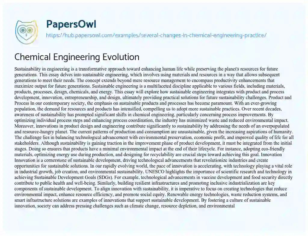 Essay on Chemical Engineering Evolution