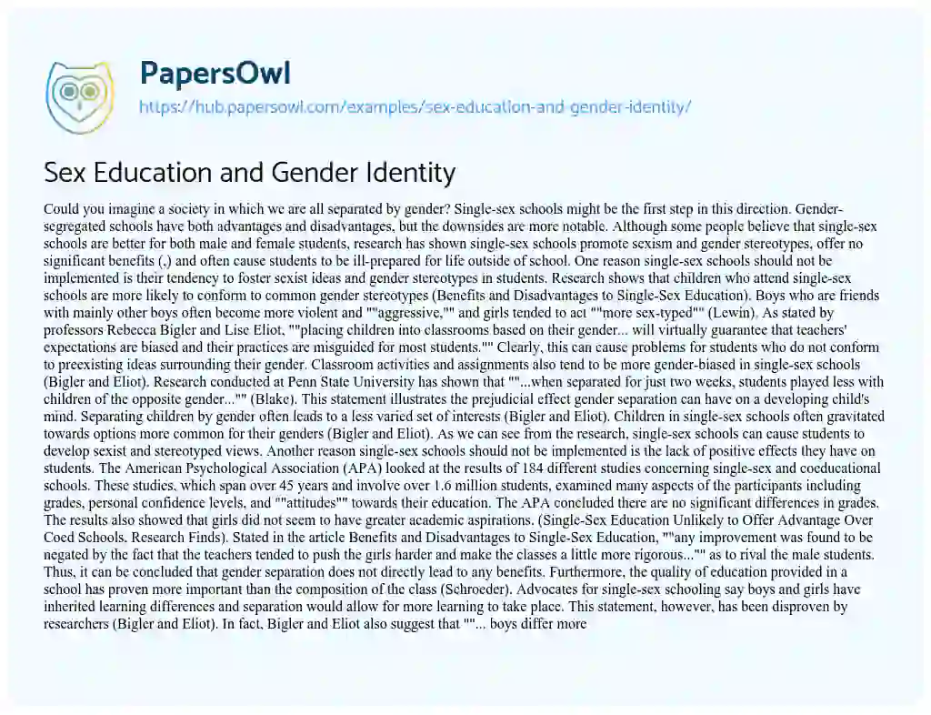Essay on Sex Education and Gender Identity