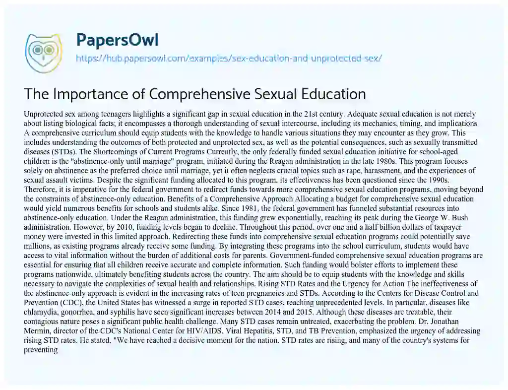 Essay on The Importance of Comprehensive Sexual Education