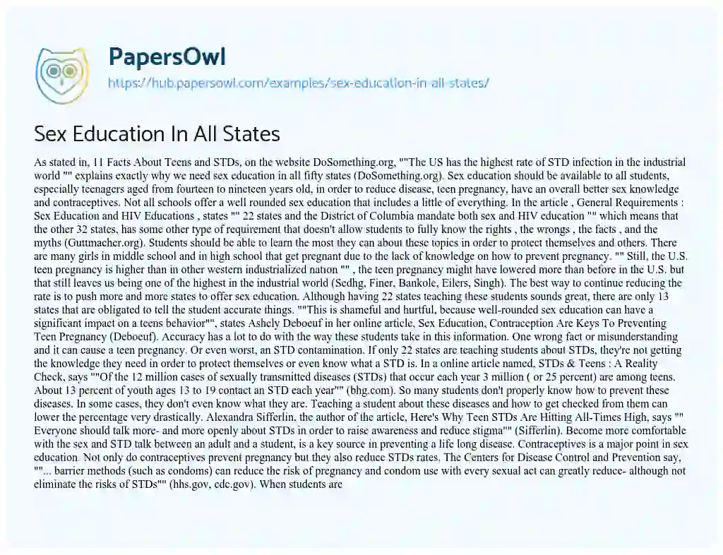 Essay on Sex Education In All States