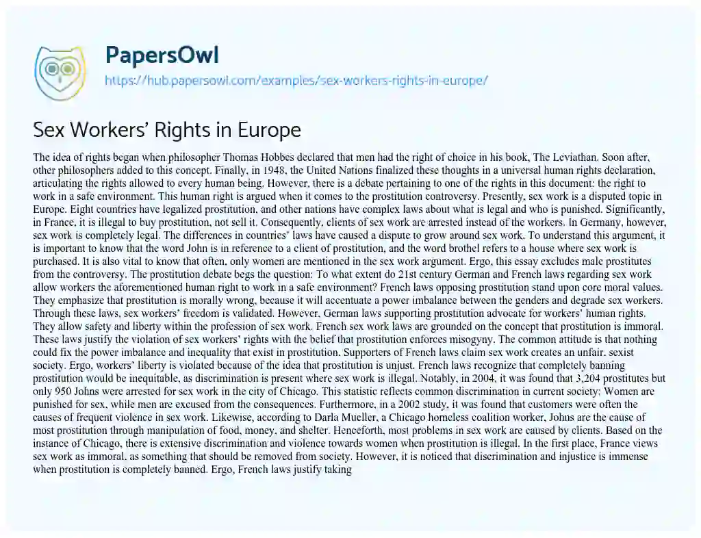 Essay on Sex Workers’ Rights in Europe