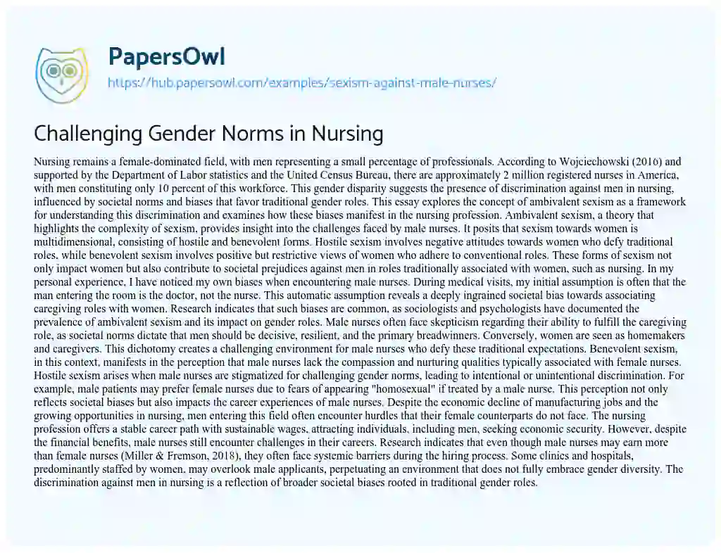 Essay on Challenging Gender Norms in Nursing