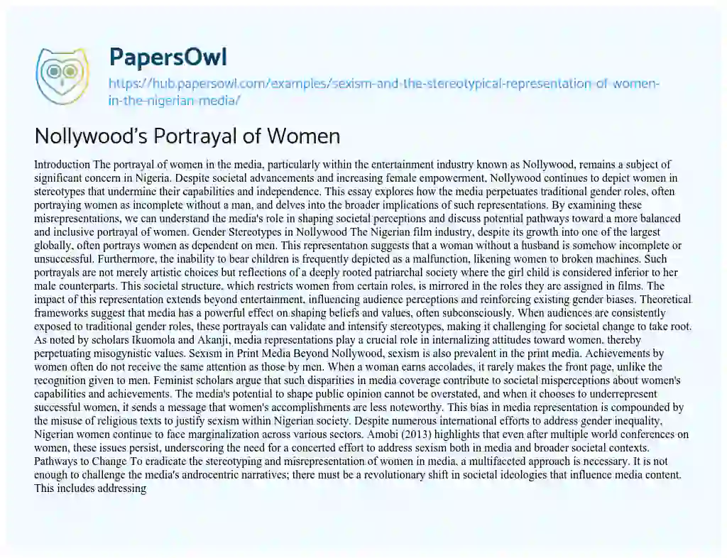 Essay on Nollywood’s Portrayal of Women