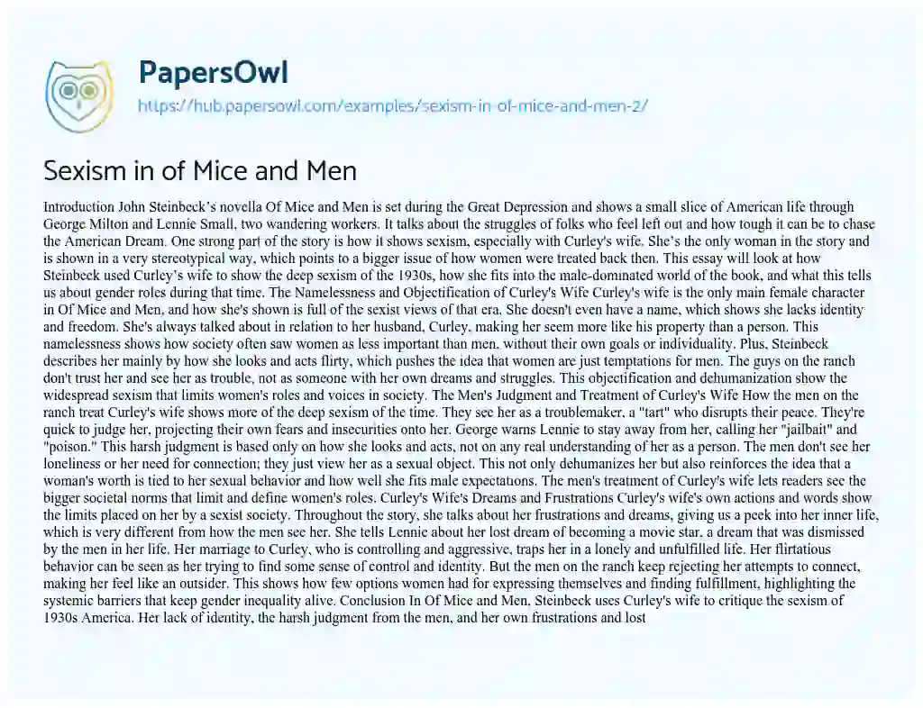 Essay on Sexism in of Mice and Men