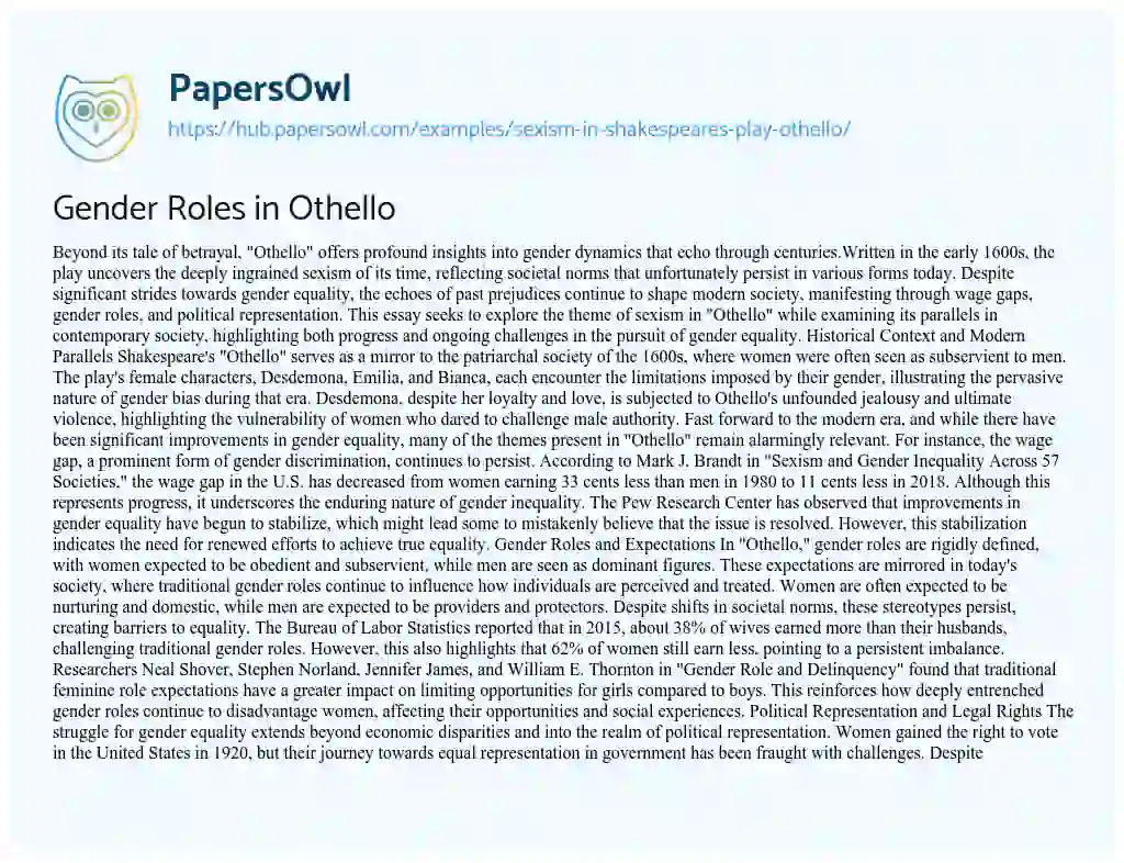 Essay on Gender Roles in Othello