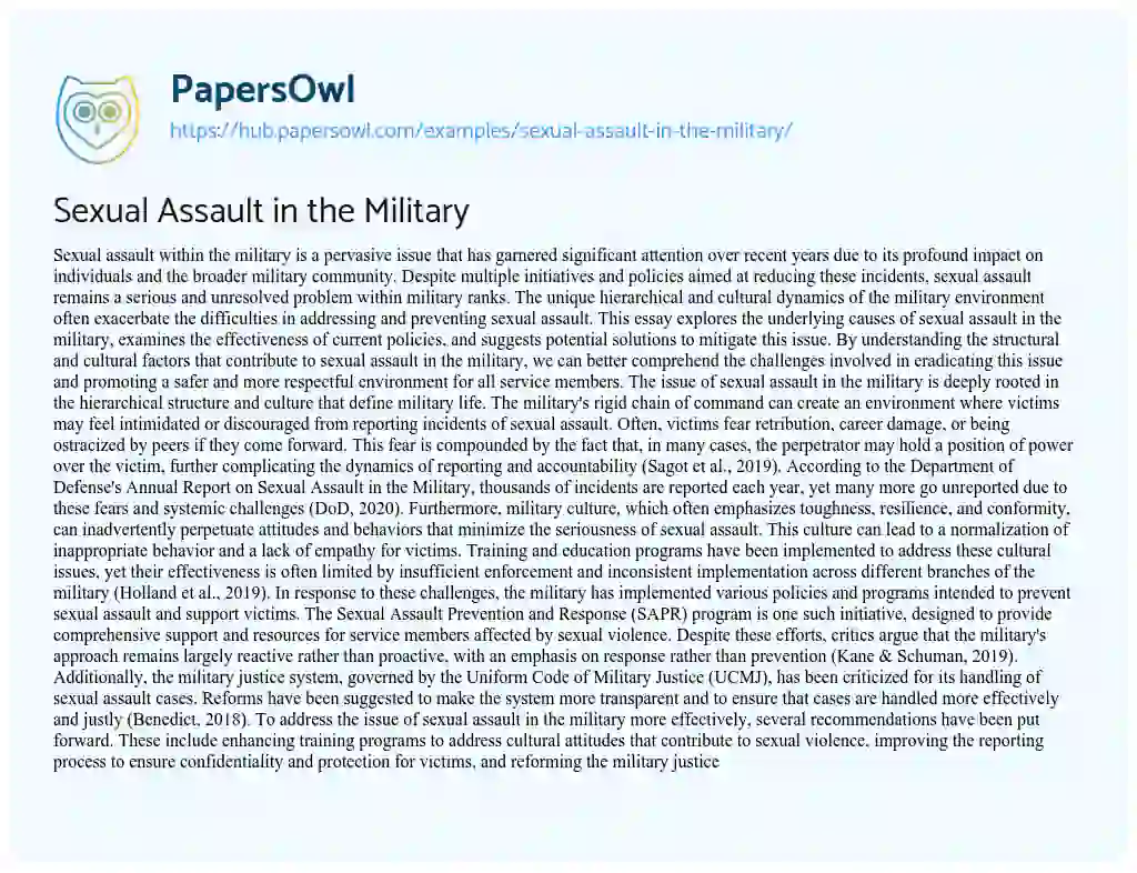 Essay on Sexual Assault in the Military