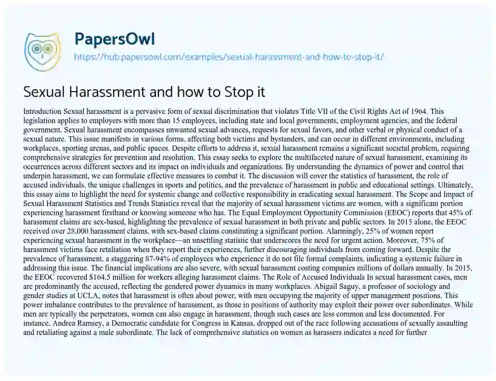 Essay on Sexual Harassment and how to Stop it