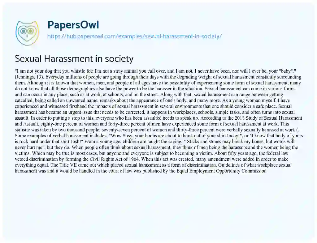 Essay on Sexual Harassment in society