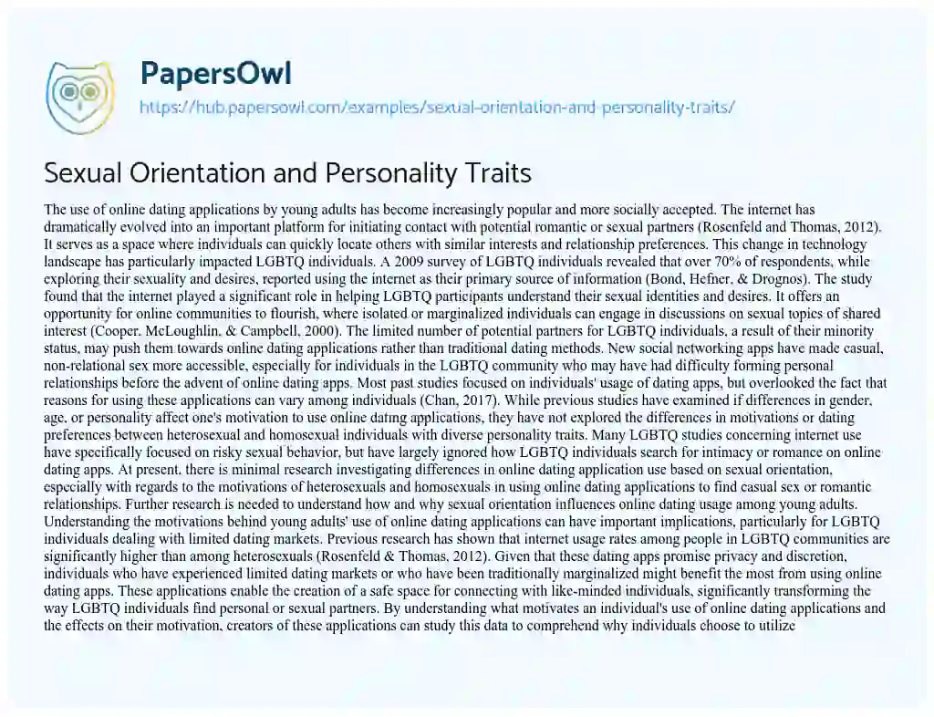 Essay on Sexual Orientation and Personality Traits