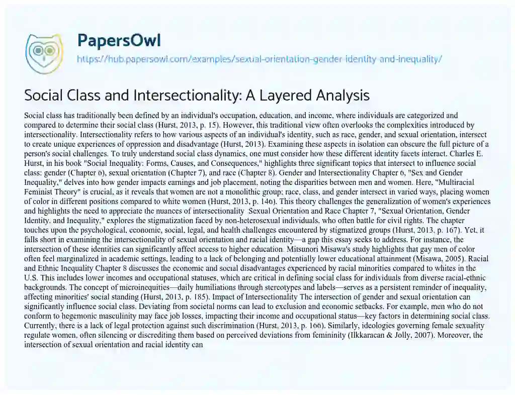 Essay on Social Class and Intersectionality: A Layered Analysis