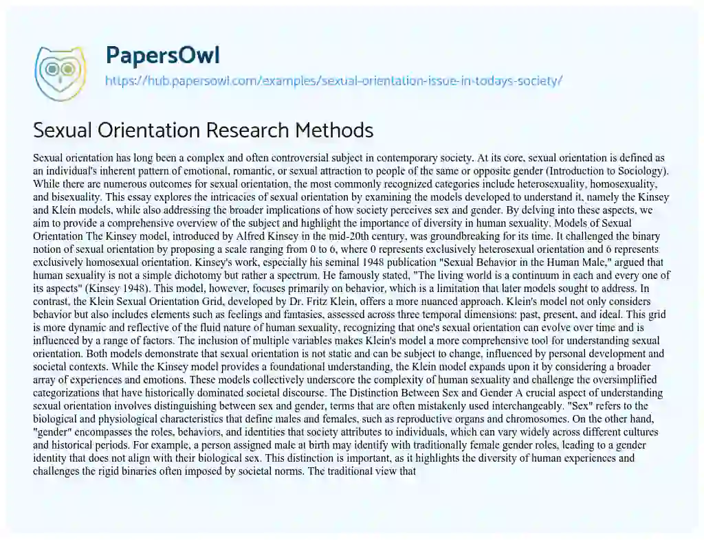 Essay on Sexual Orientation Research Methods