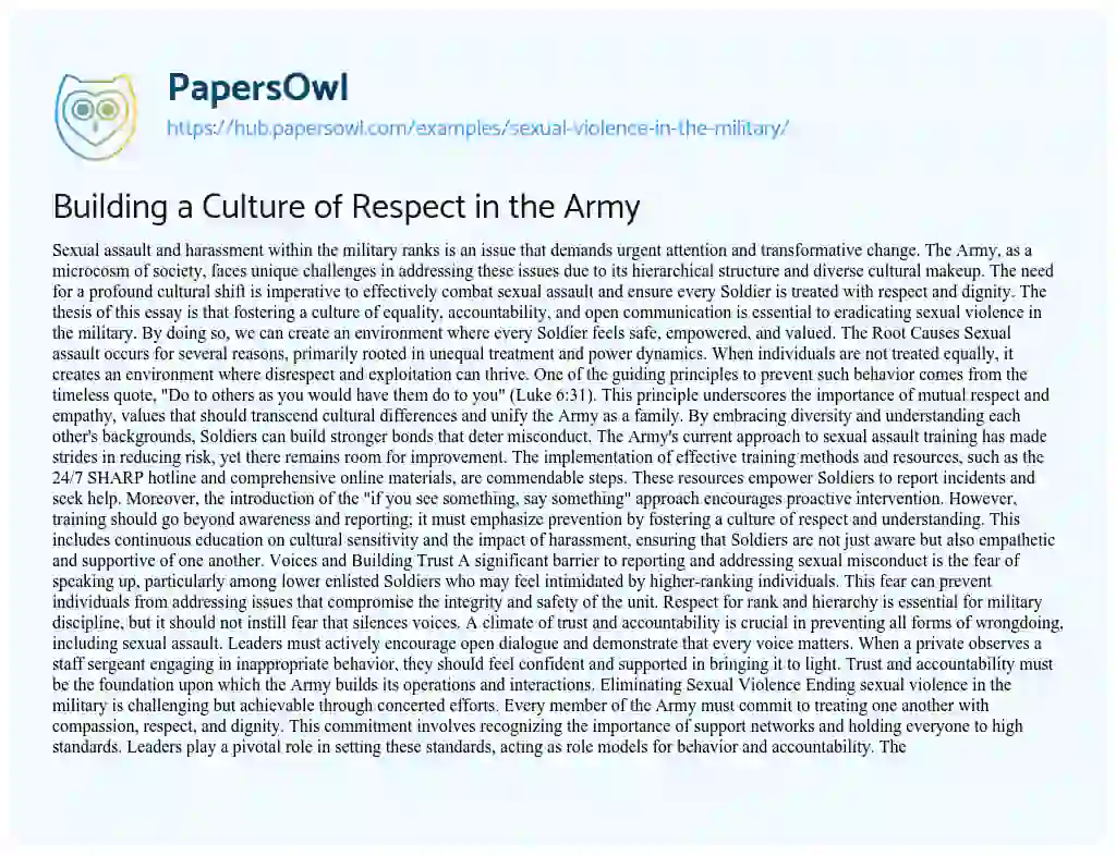 Essay on Building a Culture of Respect in the Army