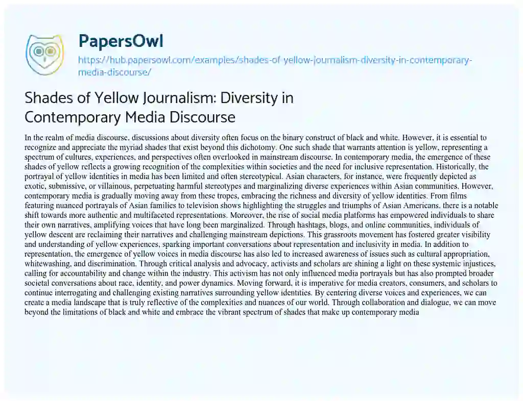Essay on Shades of Yellow Journalism: Diversity in Contemporary Media Discourse