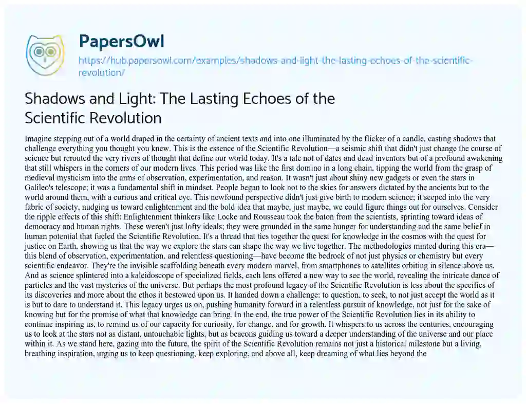 Essay on Shadows and Light: The Lasting Echoes of the Scientific Revolution