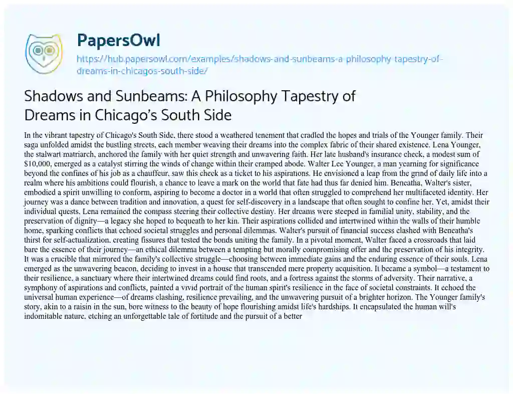 Essay on Shadows and Sunbeams: A Philosophy Tapestry of Dreams in Chicago’s South Side