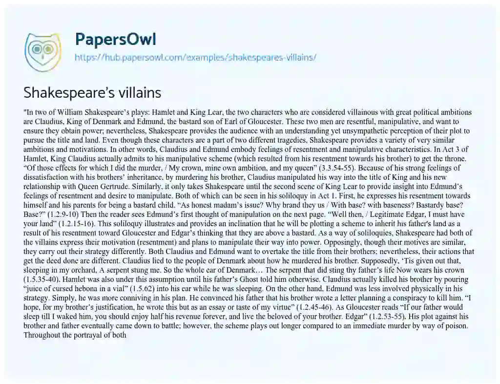 Essay on Shakespeare’s villains