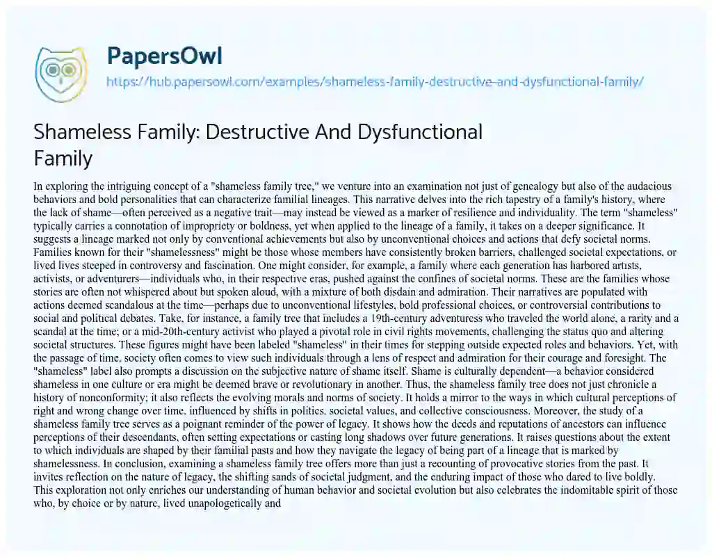 Essay on Shameless Family: Destructive And Dysfunctional Family