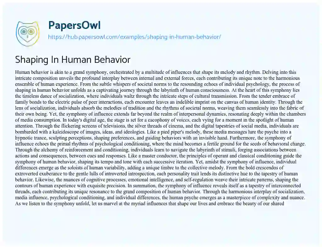 Essay on Shaping In Human Behavior