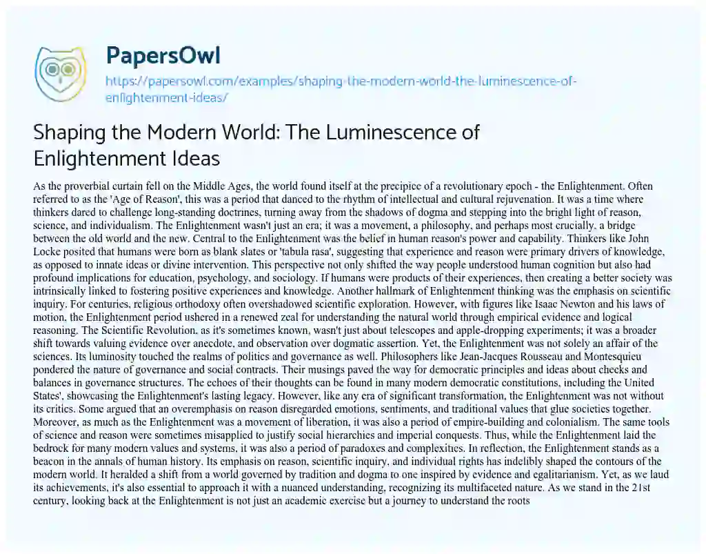 Essay on Shaping the Modern World: The Luminescence of Enlightenment Ideas