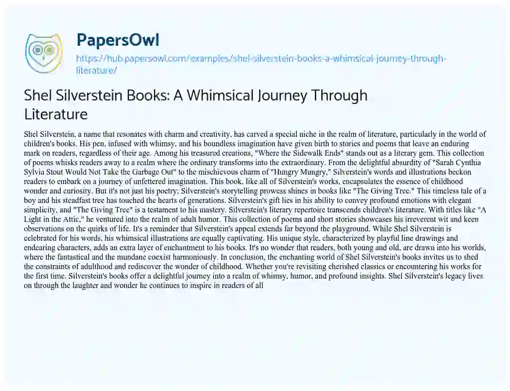 Essay on Shel Silverstein Books: A Whimsical Journey Through Literature