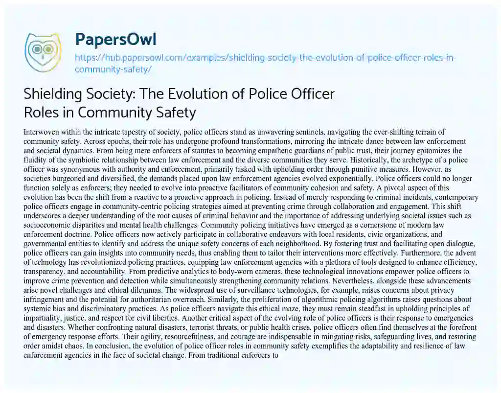 Essay on Shielding Society: The Evolution of Police Officer Roles in Community Safety
