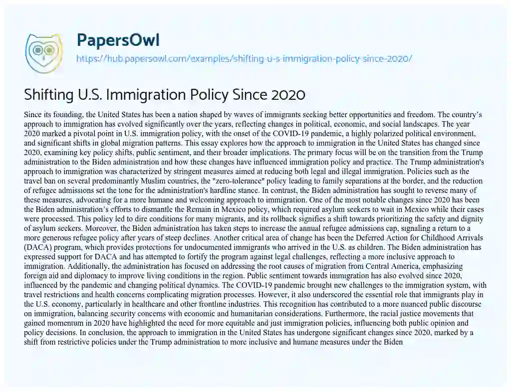 Essay on Shifting U.S. Immigration Policy Since 2020