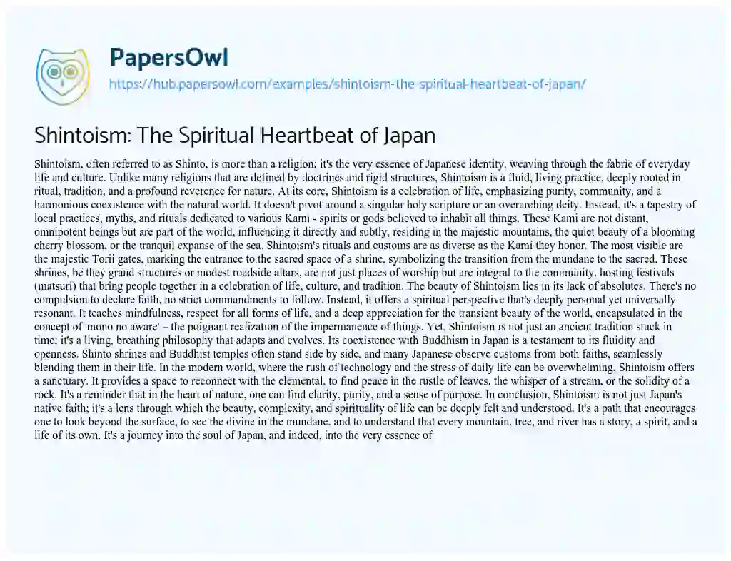 Essay on Shintoism: The Spiritual Heartbeat of Japan