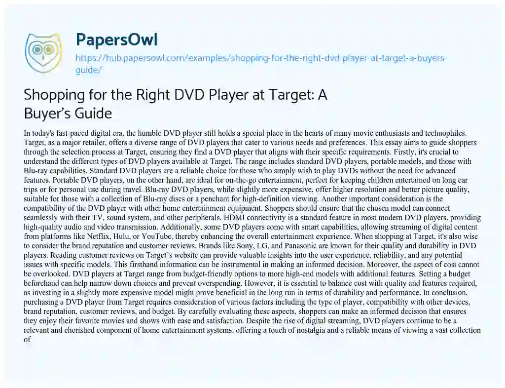 Essay on Shopping for the Right DVD Player at Target: A Buyer’s Guide