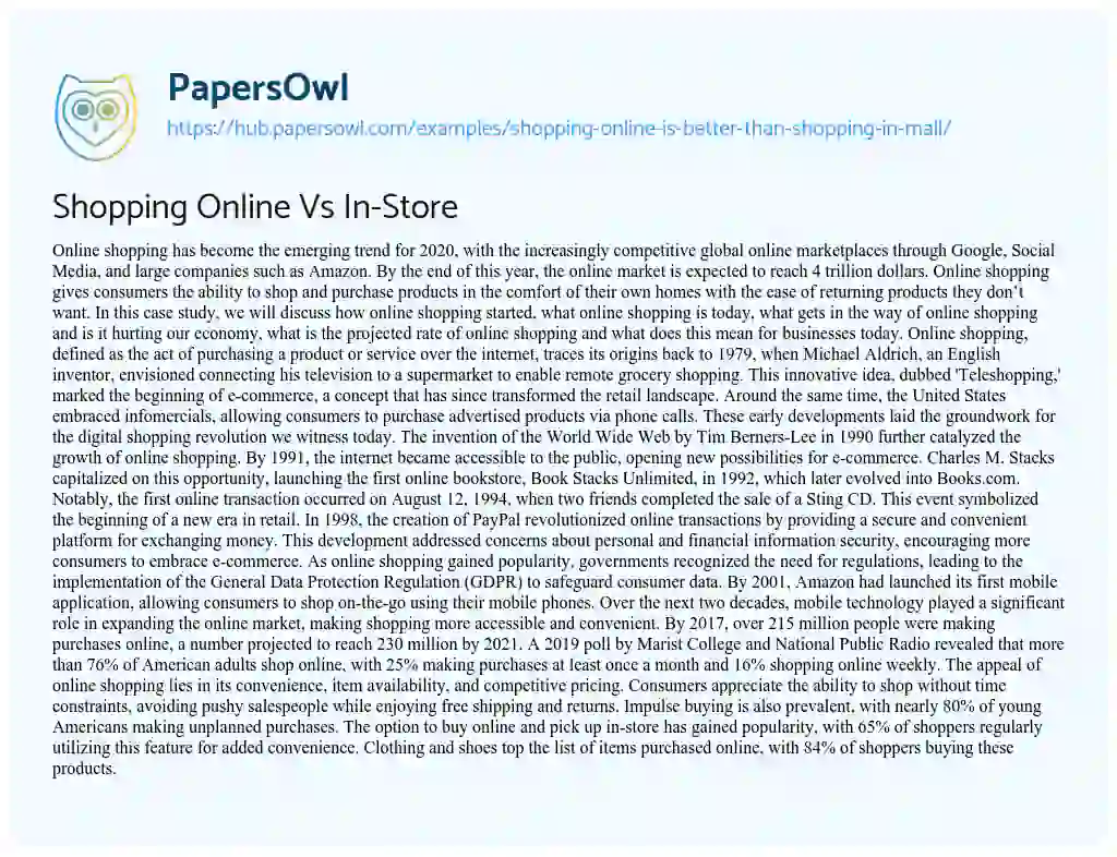 Essay on Shopping Online Vs In-Store