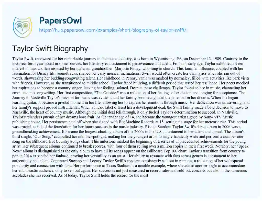 Essay on Taylor Swift Biography