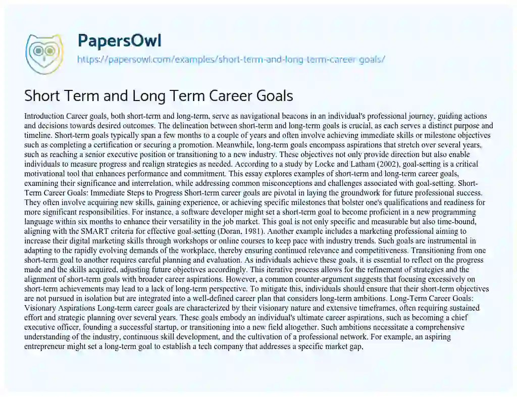 Essay on Short Term and Long Term Career Goals