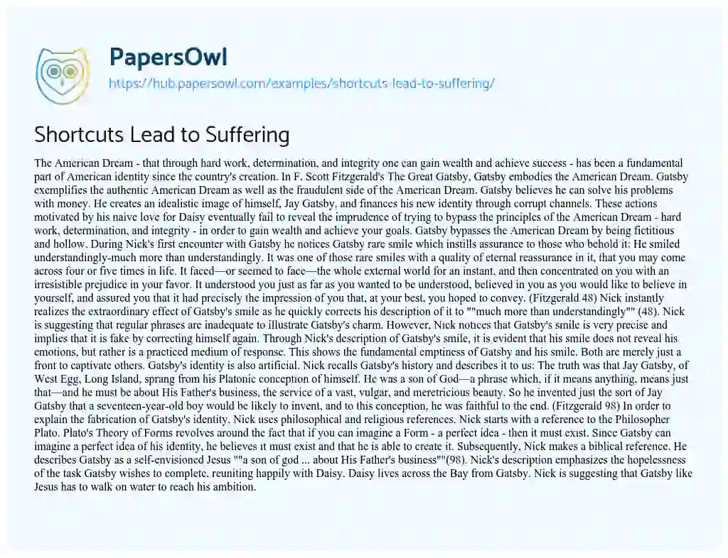 Essay on Shortcuts Lead to Suffering