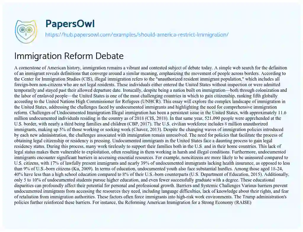Essay on Immigration Reform Debate