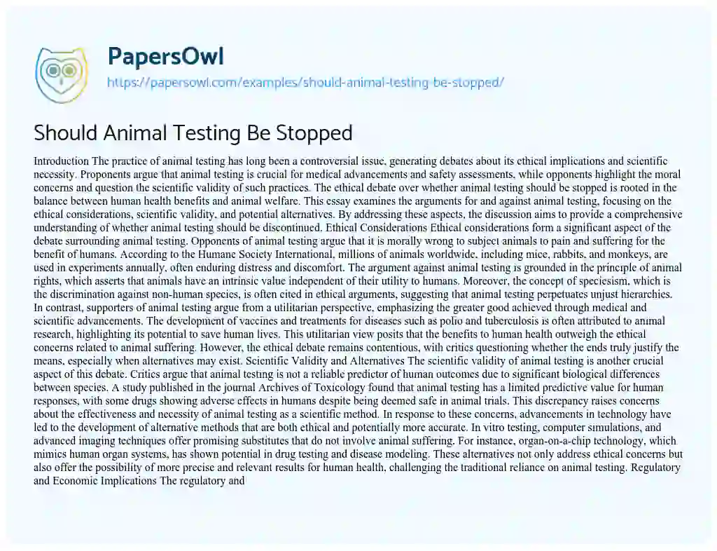Essay on Should Animal Testing Be Stopped