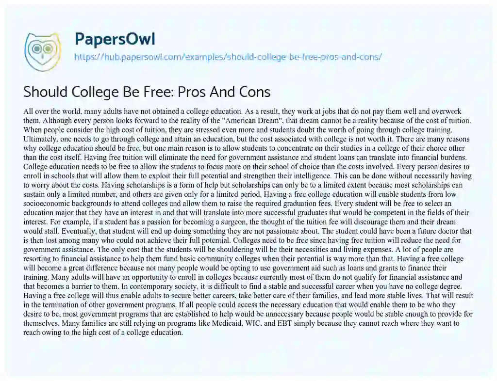 Essay on Should College Be Free: Pros And Cons