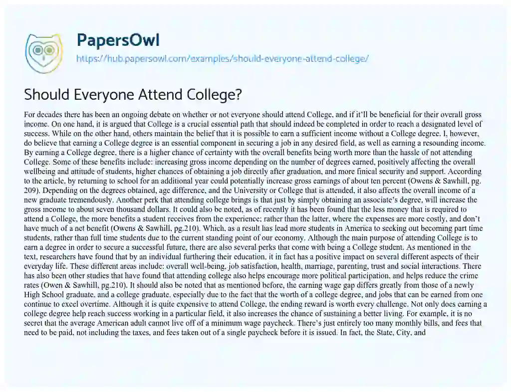 Essay on Should Everyone Attend College?