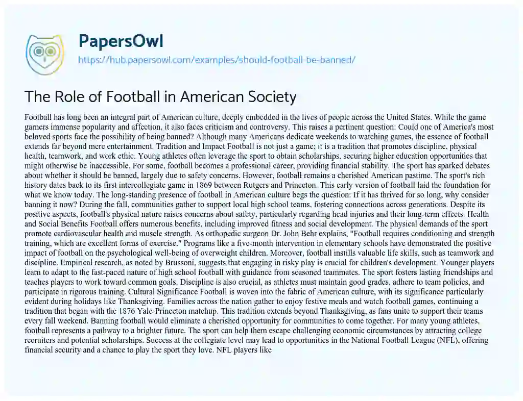 Essay on The Role of Football in American Society
