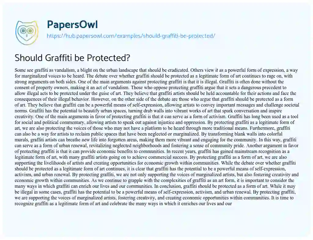 Essay on Should Graffiti be Protected?