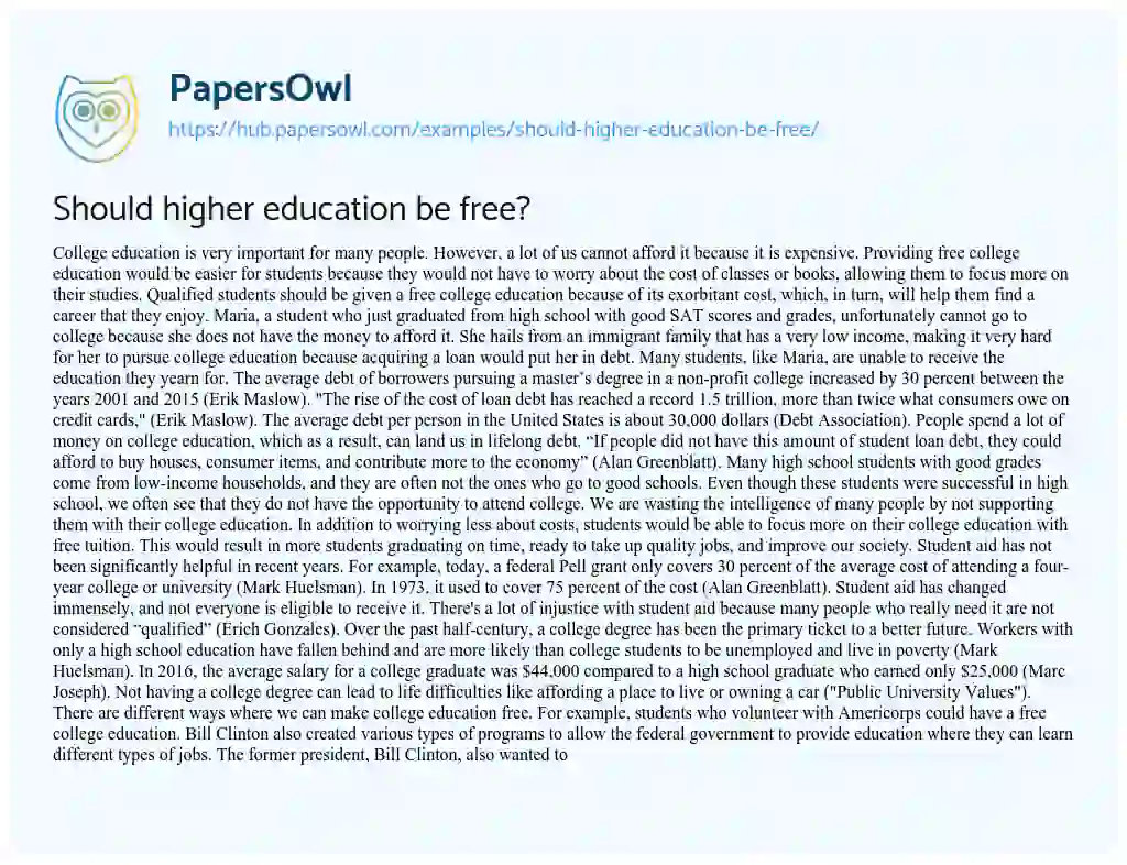 Essay on Should higher education be free?