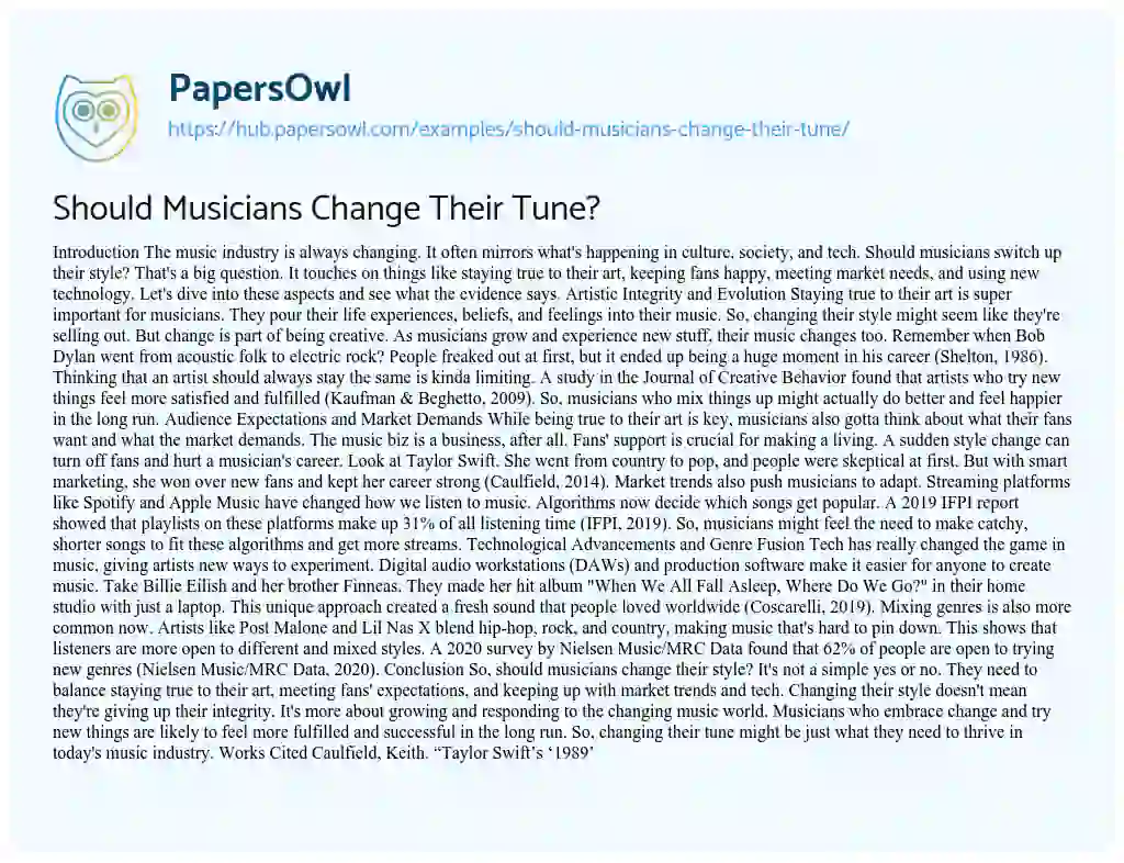 Essay on Should Musicians Change Their Tune?