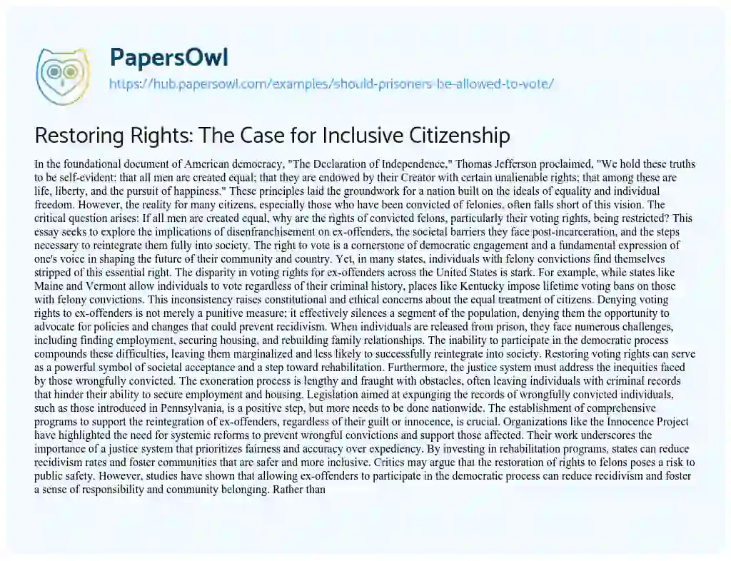 Essay on Restoring Rights: The Case for Inclusive Citizenship