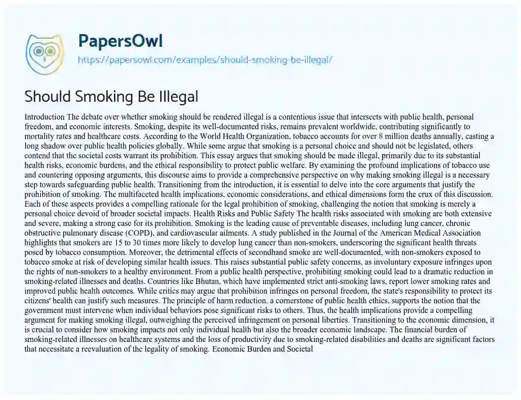 Essay on Should Smoking Be Illegal