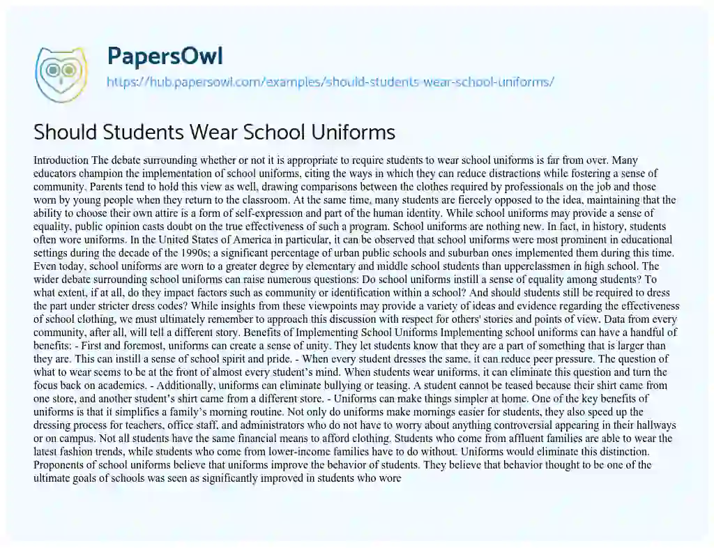 Essay on Should Students Wear School Uniforms