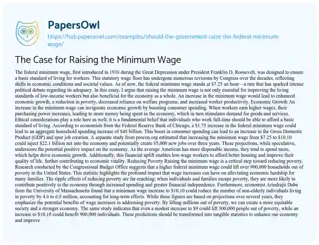 Essay on The Case for Raising the Minimum Wage