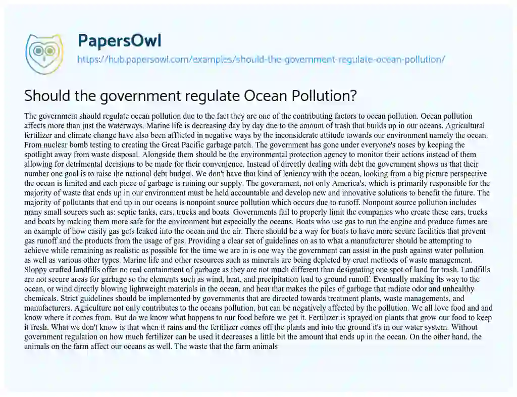 Essay on Should the government regulate Ocean Pollution?