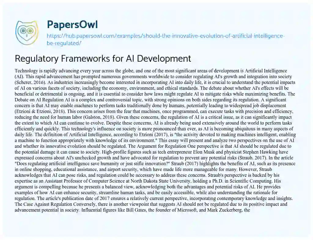 Essay on Regulatory Frameworks for AI Development